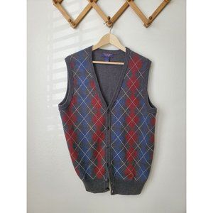 Roundtree & Yorke wool blend argyle button front sleeveless sweater vest M